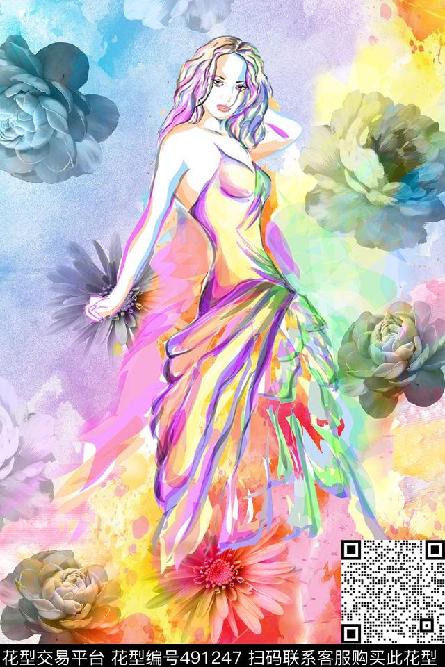 T恤彩色水墨创意服装面料数码印花华亿平台下载（图片编号: 491247） - 瓦栏（Walan）