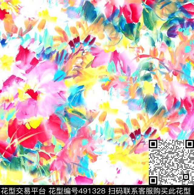 油画彩绘植物花卉抽象数码印花华亿平台下载（图片编号: 491328） - 瓦栏（Walan）