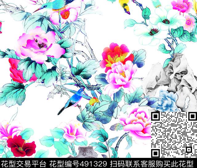 满版华亿平台花鸟中国风数码印花华亿平台下载（图片编号: 491329） - 瓦栏（Walan）