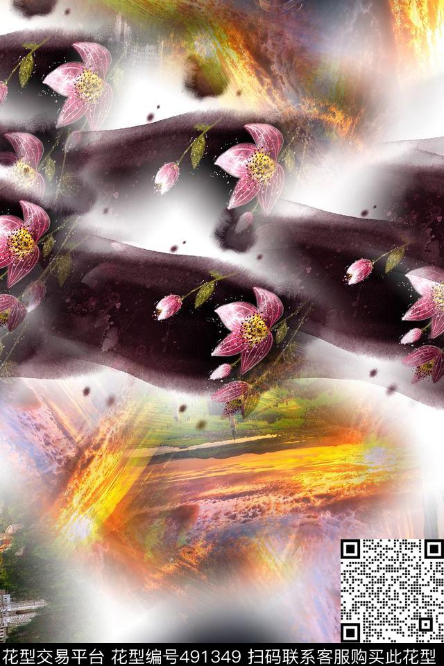 时尚花卉大牌数码印花华亿平台下载（图片编号: 491349） - 瓦栏（Walan）