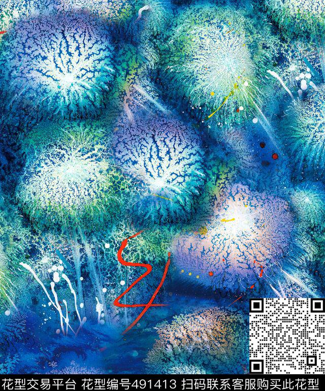 烟花绽放空中烟火抽象数码印花华亿平台下载（图片编号: 491413） - 瓦栏（Walan）