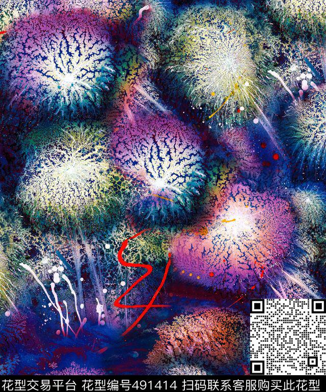 烟花绽放空中烟火抽象数码印花华亿平台下载（图片编号: 491414） - 瓦栏（Walan）