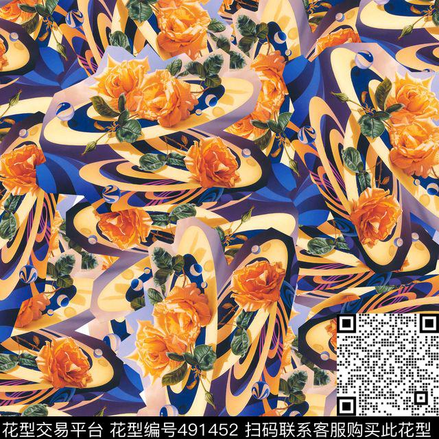 潮流复古花朵数码印花华亿平台下载（图片编号: 491452） - 瓦栏（Walan）