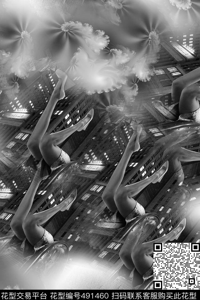 时尚黑白灰大牌数码印花华亿平台下载（图片编号: 491460） - 瓦栏（Walan）