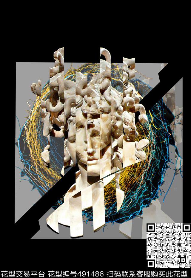 潮流时尚T恤卫衣夹克美杜莎石膏数码印花华亿平台下载（图片编号: 491486） - 瓦栏（Walan）