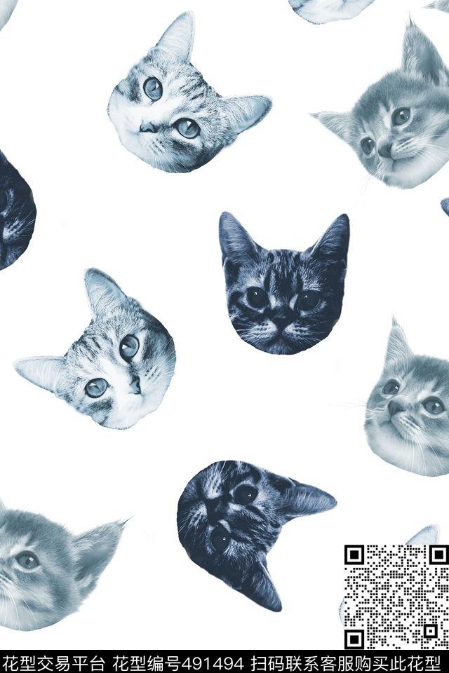 动物流行时尚猫头数码印花华亿平台下载（图片编号: 491494） - 瓦栏（Walan）