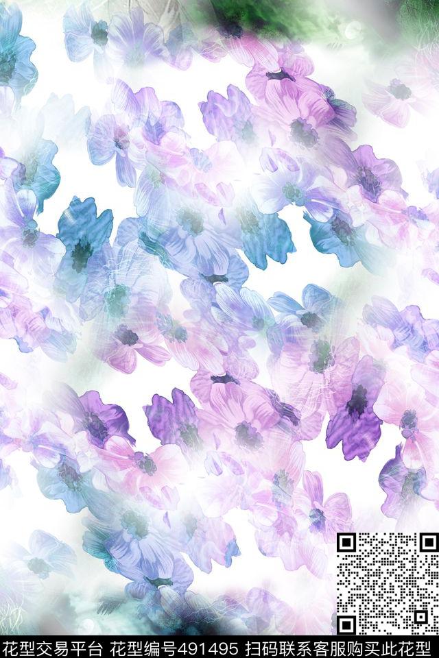 大牌花卉时尚数码印花华亿平台下载（图片编号: 491495） - 瓦栏（Walan）