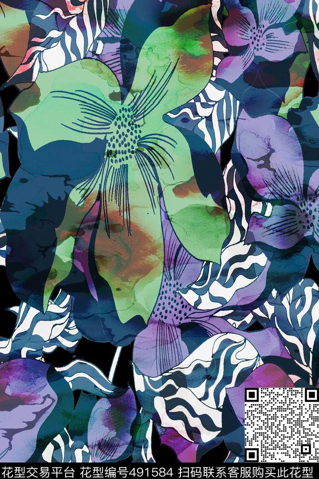 大牌手绘花卉数码印花华亿平台下载（图片编号: 491584） - 瓦栏（Walan）