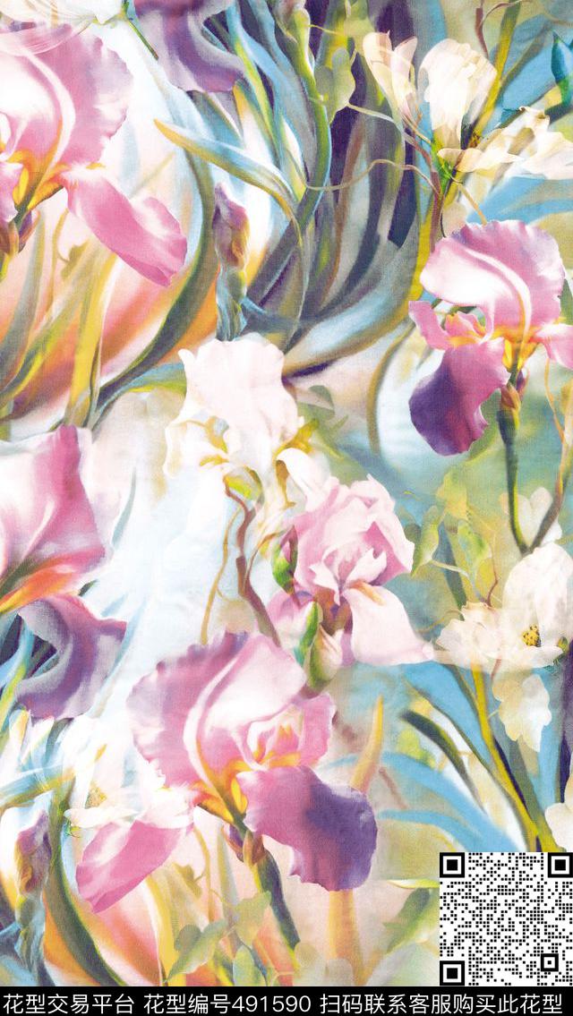 浪漫花卉优雅数码印花华亿平台下载（图片编号: 491590） - 瓦栏（Walan）