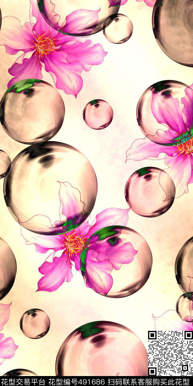 混搭泡泡花气泡数码印花华亿平台下载（图片编号: 491686） - 瓦栏（Walan）