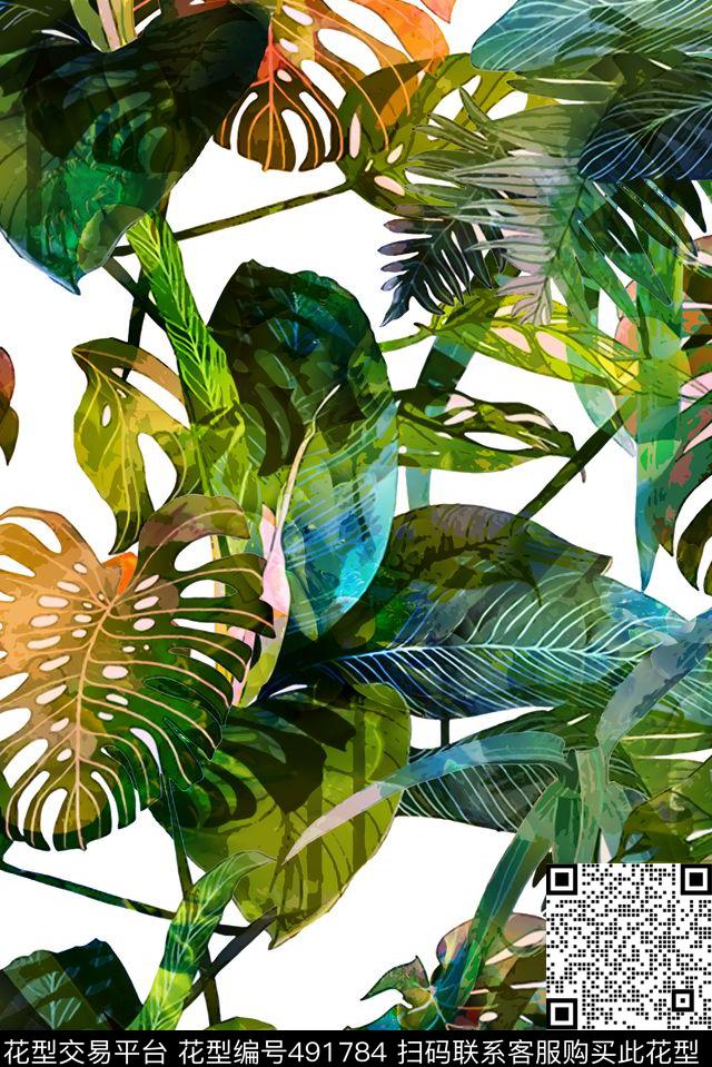 热带抽象树叶数码印花华亿平台下载（图片编号: 491784） - 瓦栏（Walan）