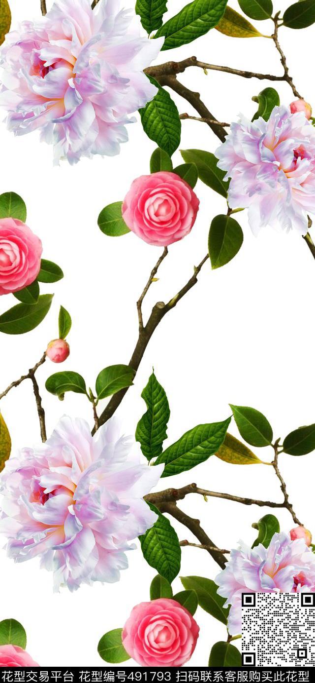 流行时尚滕花花卉欧美数码印花华亿平台下载（图片编号: 491793） - 瓦栏（Walan）