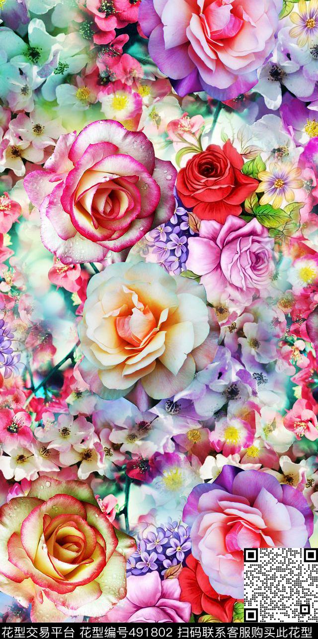 数码绚丽多彩满版底花卉女装连衣裙华亿平台数码印花华亿平台下载（图片编号: 491802） - 瓦栏（Walan）