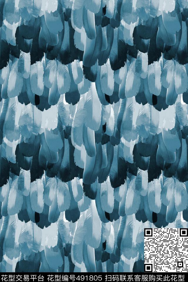 抽象秋冬装羽毛数码印花华亿平台下载（图片编号: 491805） - 瓦栏（Walan）