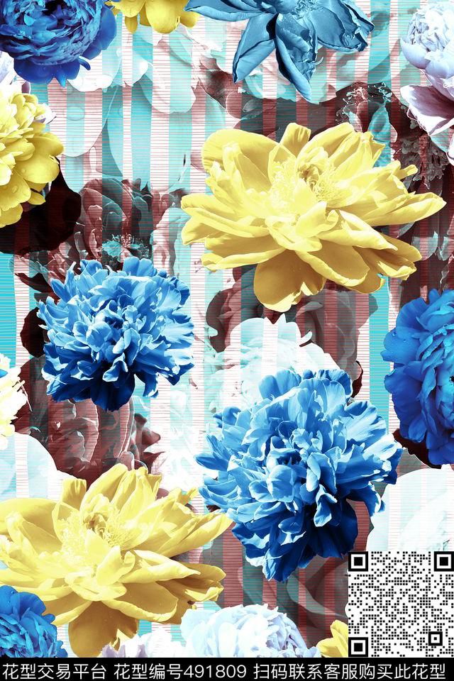 花朵时尚花卉数码印花华亿平台下载（图片编号: 491809） - 瓦栏（Walan）