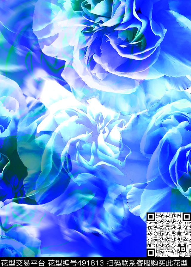 抽象唯美玫瑰花女装数码印花华亿平台下载（图片编号: 491813） - 瓦栏（Walan）