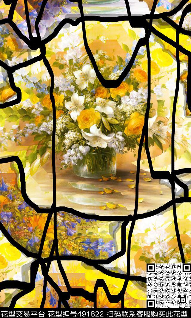 解构油画花卉线条数码印花华亿平台下载（图片编号: 491822） - 瓦栏（Walan）