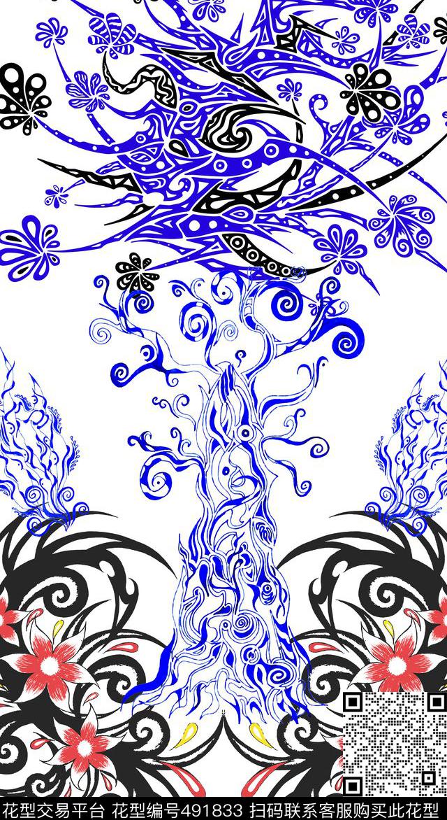 复古女装青花传统印花华亿平台下载（图片编号: 491833） - 瓦栏（Walan）