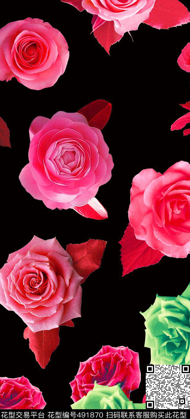 流行时尚欧美尚鲜花玫瑰花卉数码印花华亿平台下载（图片编号: 491870） - 瓦栏（Walan）