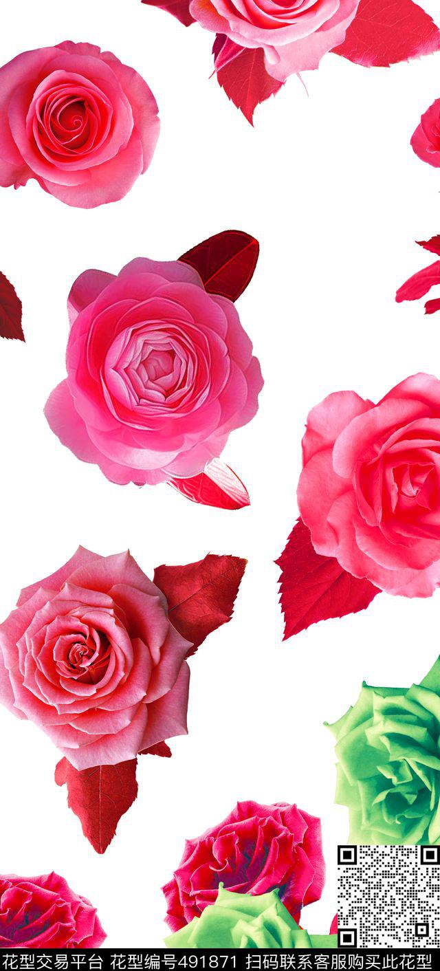 流行时尚欧美尚鲜花玫瑰花卉数码印花华亿平台下载（图片编号: 491871） - 瓦栏（Walan）