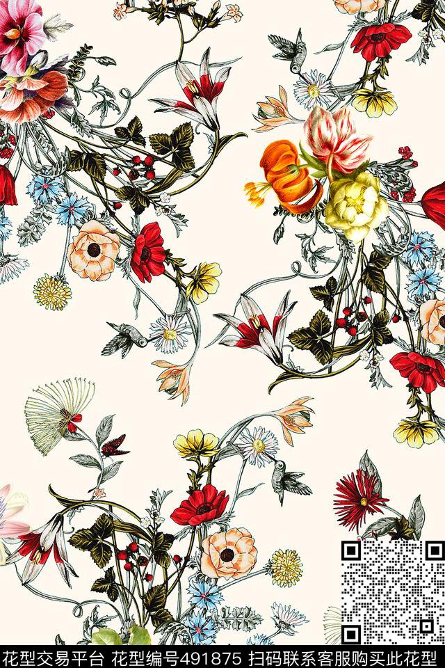 时尚手绘小碎花数码印花华亿平台下载（图片编号: 491875） - 瓦栏（Walan）