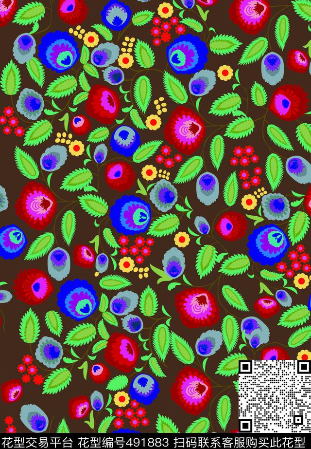 花卉民族风传统民族中国风传统印花华亿平台下载（图片编号: 491883） - 瓦栏（Walan）