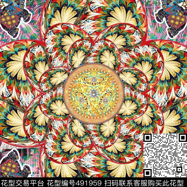 热带女装旋转梦幻花纹数码印花华亿平台下载（图片编号: 491959） - 瓦栏（Walan）