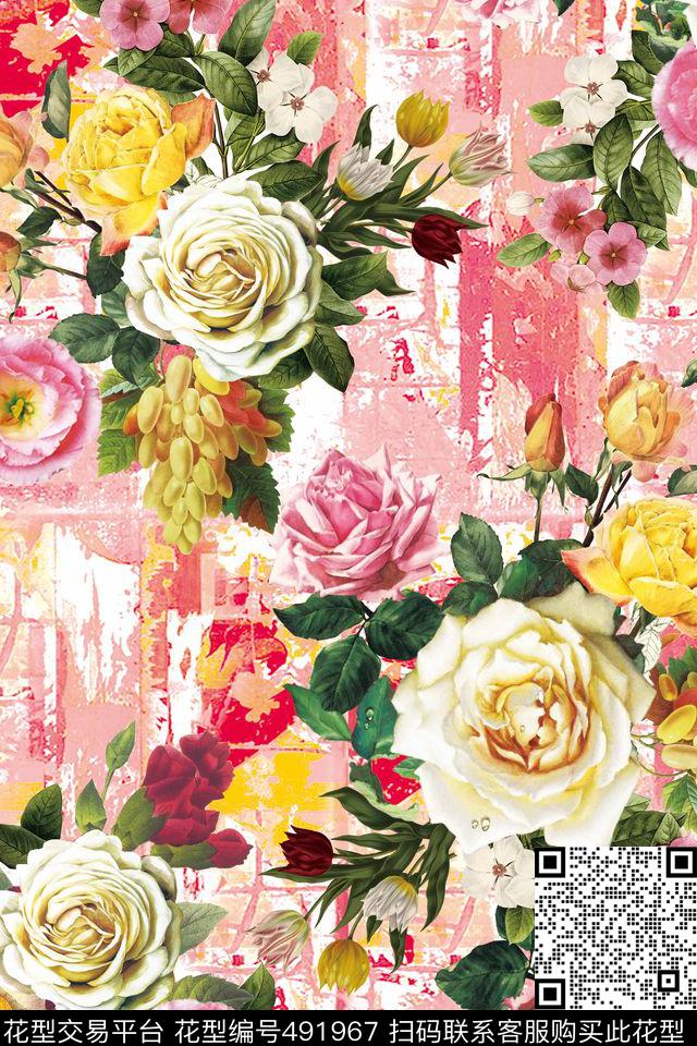 花卉潮流大牌复古油画花卉数码印花华亿平台下载（图片编号: 491967） - 瓦栏（Walan）