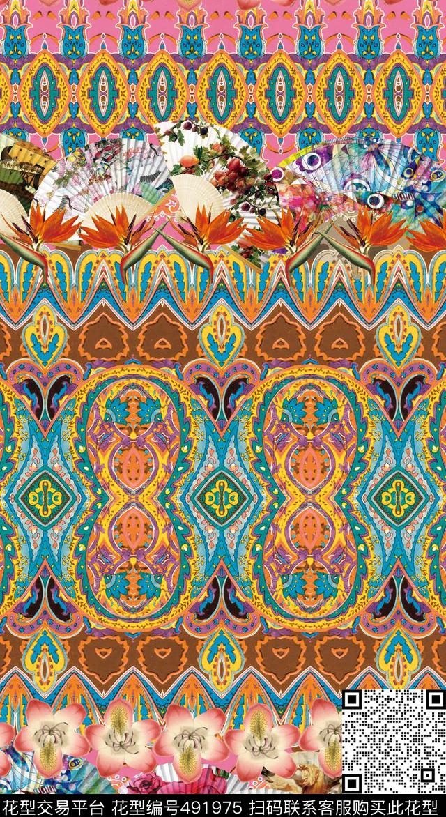 中国风潮流大牌传统民族花纹数码印花华亿平台下载（图片编号: 491975） - 瓦栏（Walan）