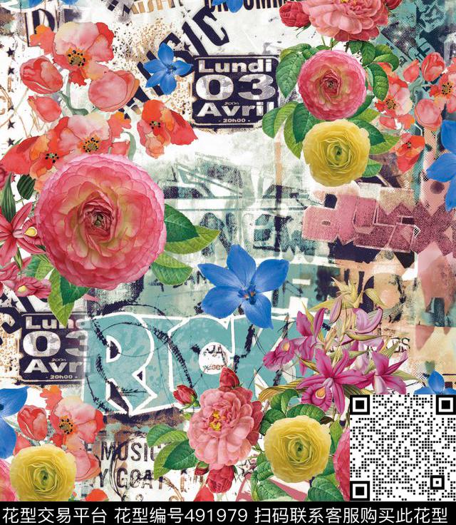 女装潮流大牌手绘花卉数码印花华亿平台下载（图片编号: 491979） - 瓦栏（Walan）