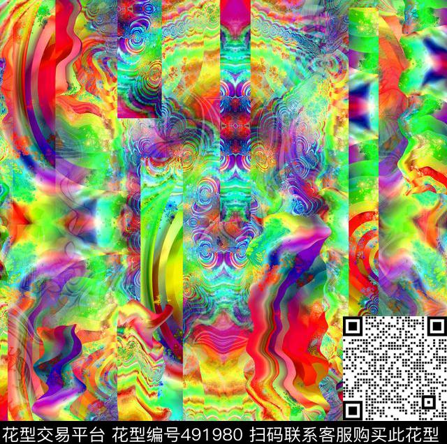 女装潮流大牌复古风景绚丽色彩扎染数码印花华亿平台下载（图片编号: 491980） - 瓦栏（Walan）