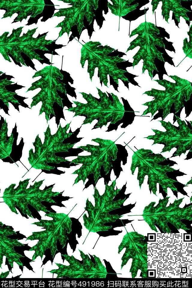 冲锋衣绿色植物秋冬数码印花华亿平台下载（图片编号: 491986） - 瓦栏（Walan）