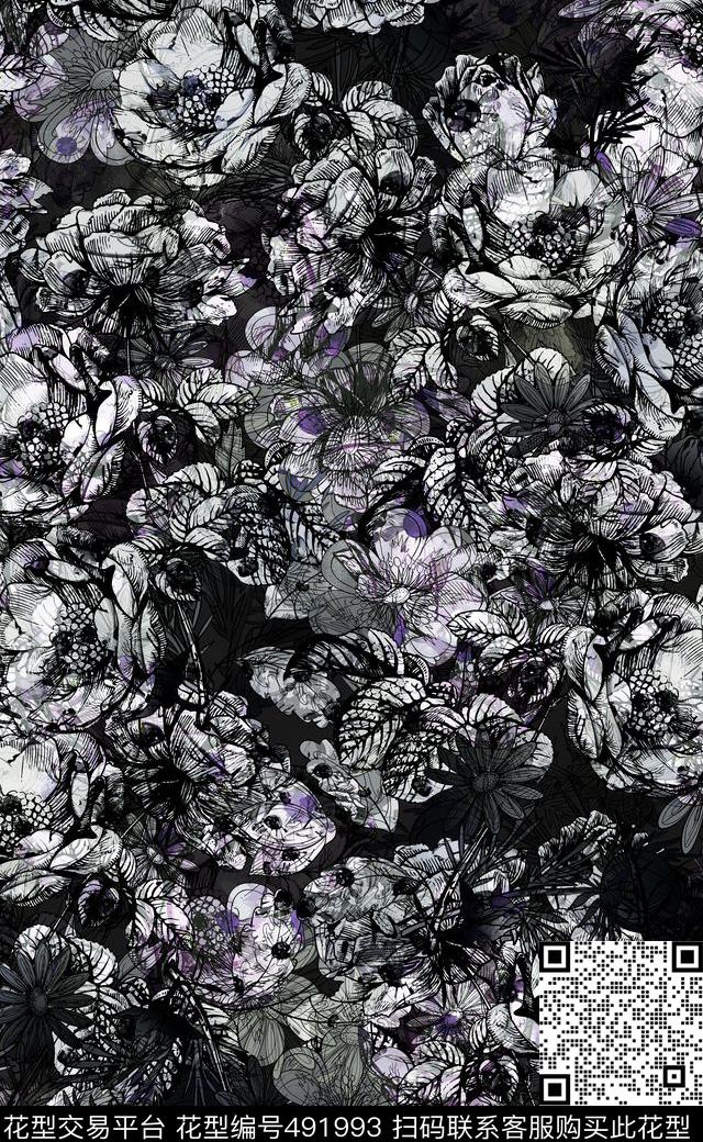 花卉秋冬款女装数码印花家纺数码印花华亿平台下载（图片编号: 491993） - 瓦栏（Walan）