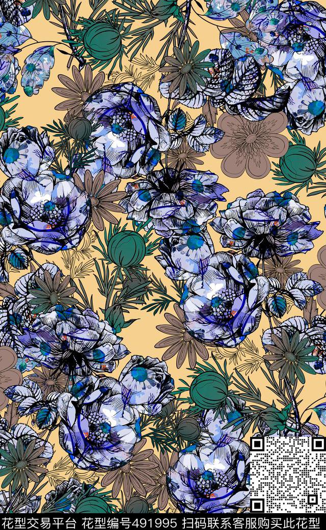 花卉女装连衣裙数码印花家纺数码印花华亿平台下载（图片编号: 491995） - 瓦栏（Walan）