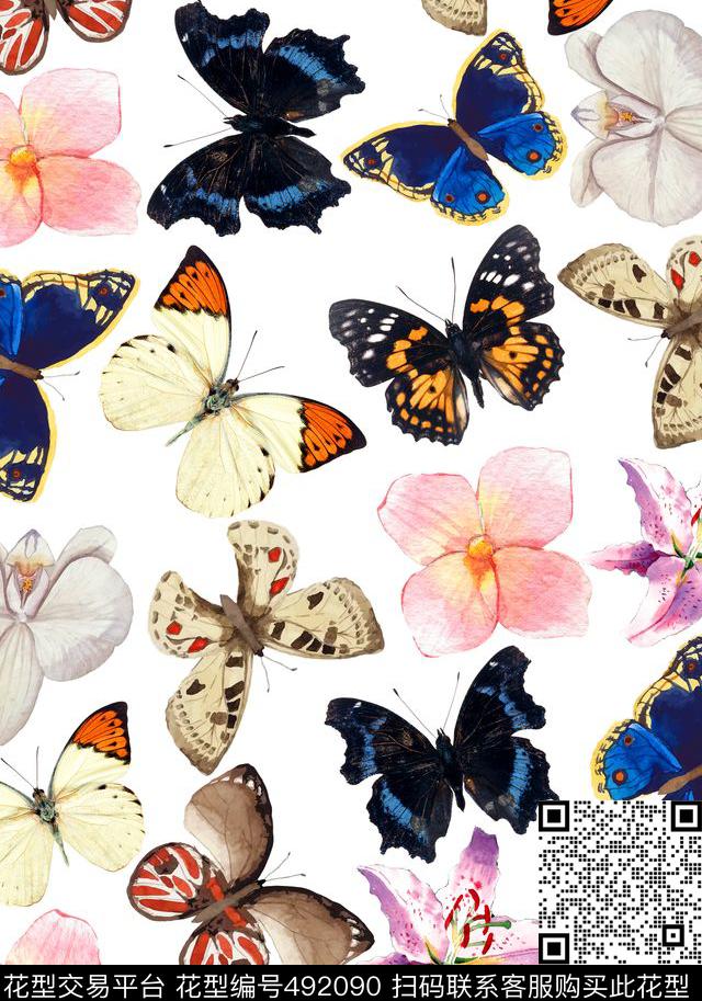蝴蝶数码印花华亿平台下载（图片编号: 492090） - 瓦栏（Walan）