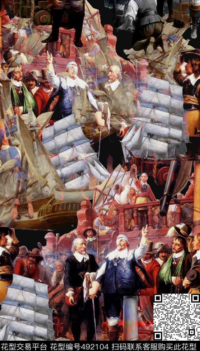 时尚油画人物数码印花华亿平台下载（图片编号: 492104） - 瓦栏（Walan）