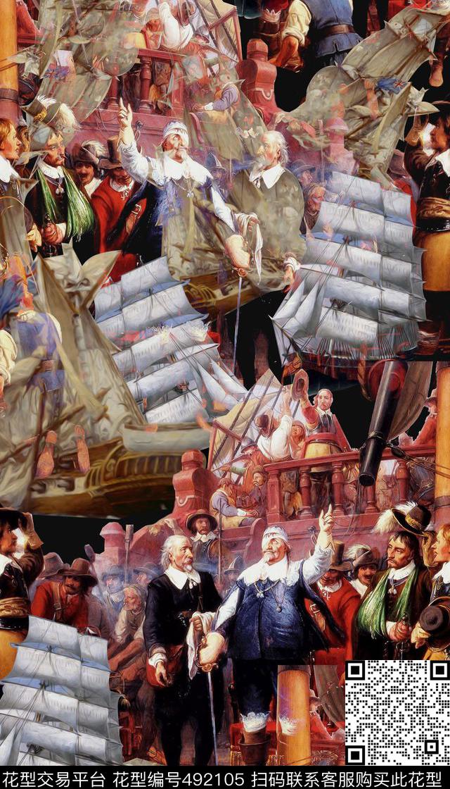 时尚油画人物数码印花华亿平台下载（图片编号: 492105） - 瓦栏（Walan）