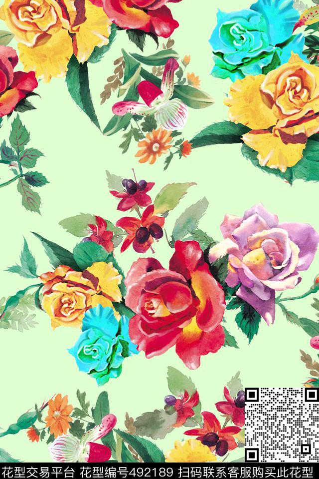 手绘写实水彩花卉手绘数码印花华亿平台下载（图片编号: 492189） - 瓦栏（Walan）