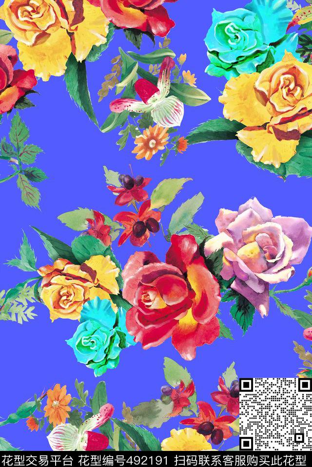 手绘写实水彩花卉手绘数码印花华亿平台下载（图片编号: 492191） - 瓦栏（Walan）
