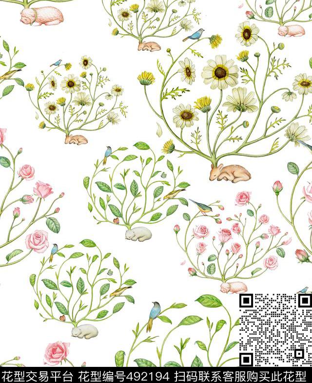 动物复古花卉数码印花华亿平台下载（图片编号: 492194） - 瓦栏（Walan）