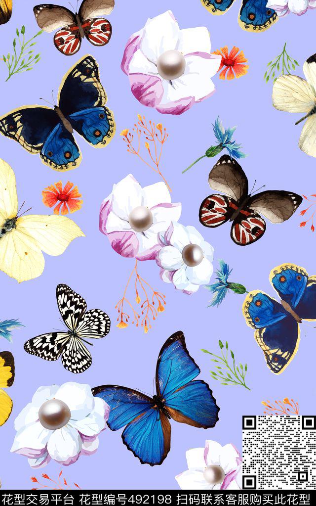 蝴蝶玉兰花珠宝数码印花华亿平台下载（图片编号: 492198） - 瓦栏（Walan）