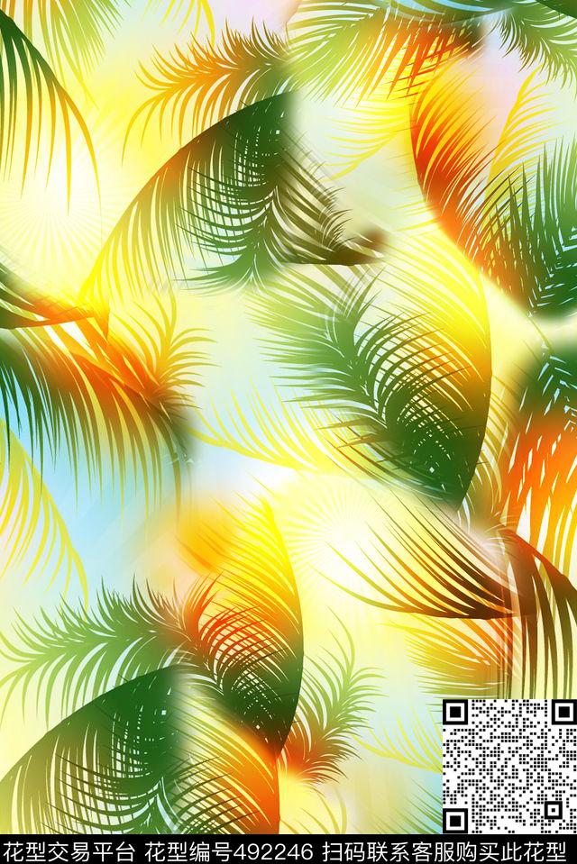 田园棕榈四方连续数码印花华亿平台下载（图片编号: 492246） - 瓦栏（Walan）