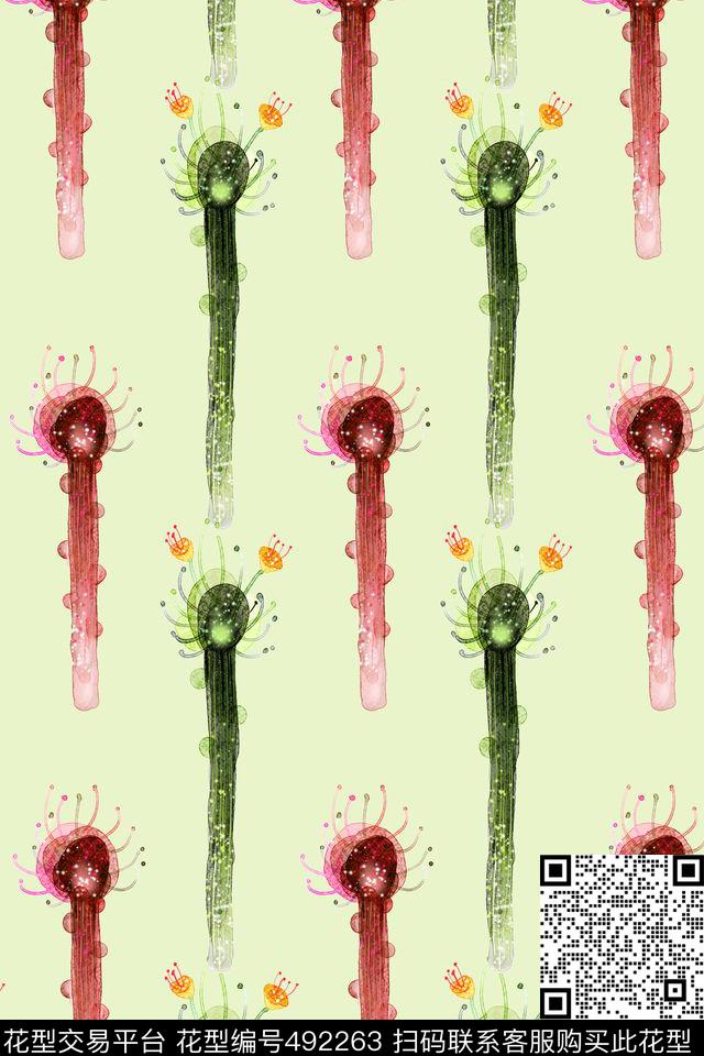 仙人掌花卉卡通数码印花华亿平台下载（图片编号: 492263） - 瓦栏（Walan）