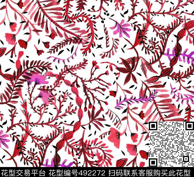 手绘小叶子衬衫数码印花华亿平台下载（图片编号: 492272） - 瓦栏（Walan）