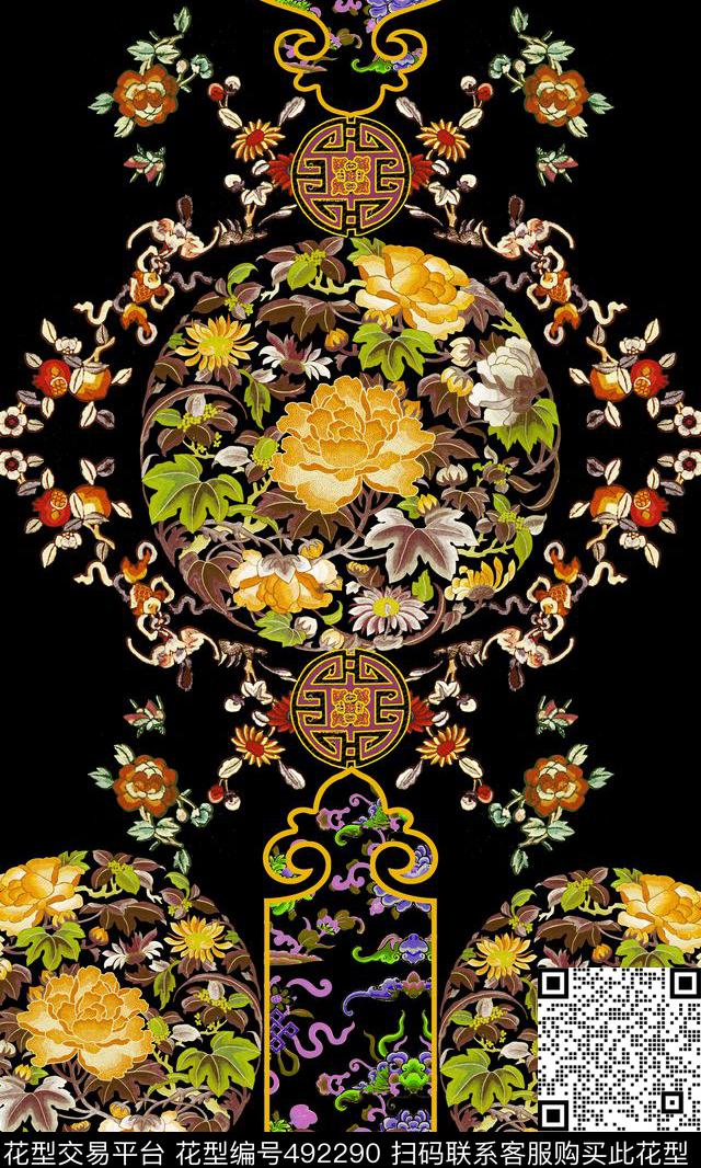 定位中国风民族风抽象刺绣复古古典吉祥欧美走秀复古青花瓷流行时尚H【抽象】数码印花华亿平台下载（图片编号: 492290） - 瓦栏（Walan）