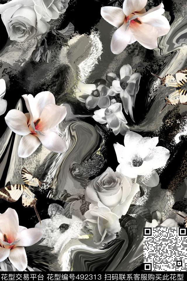 时尚大气花卉数码印花华亿平台下载（图片编号: 492313） - 瓦栏（Walan）