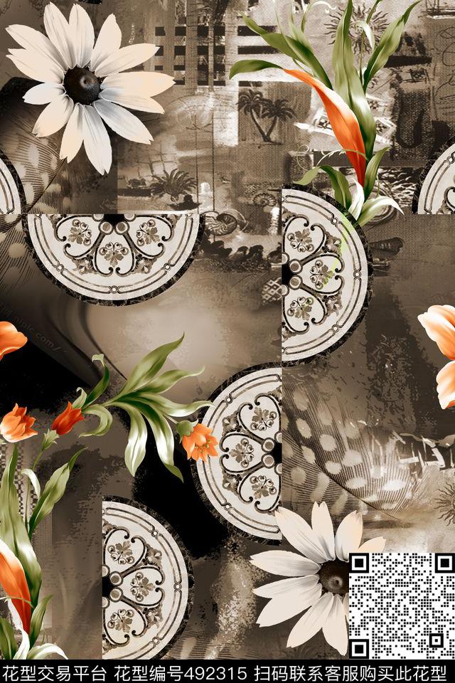 优雅时尚花卉数码印花华亿平台下载（图片编号: 492315） - 瓦栏（Walan）