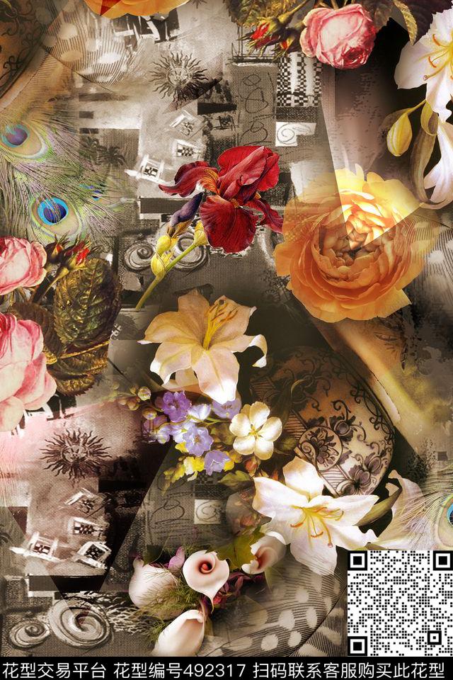 优雅时尚花卉数码印花华亿平台下载（图片编号: 492317） - 瓦栏（Walan）