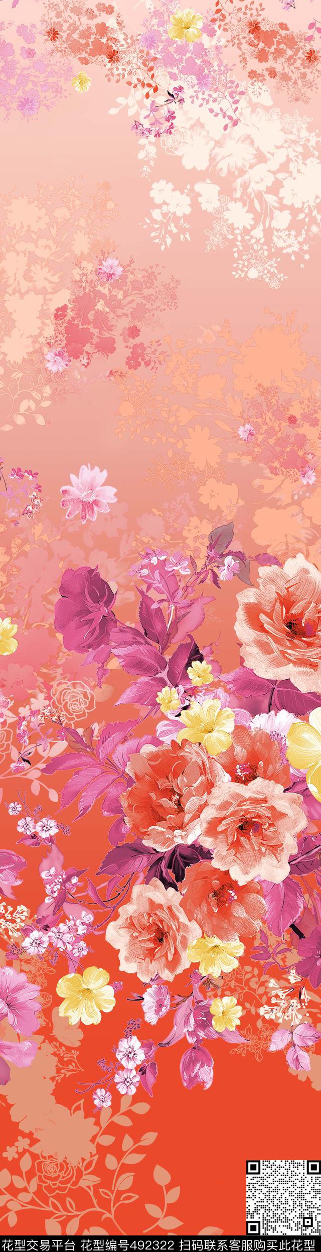 时尚花卉手绘数码印花华亿平台下载（图片编号: 492322） - 瓦栏（Walan）