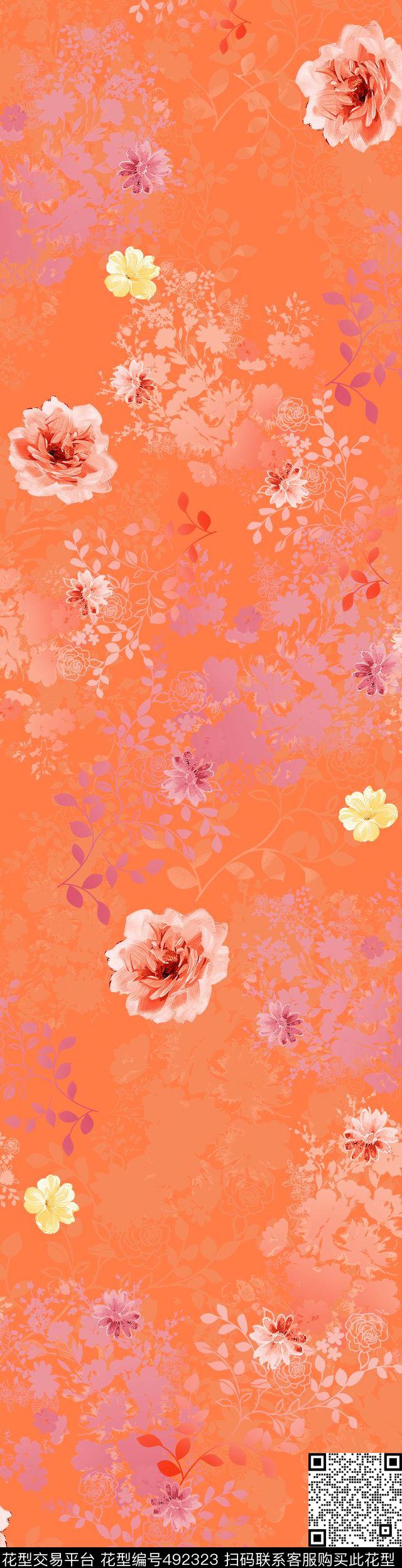 时尚花卉手绘数码印花华亿平台下载（图片编号: 492323） - 瓦栏（Walan）